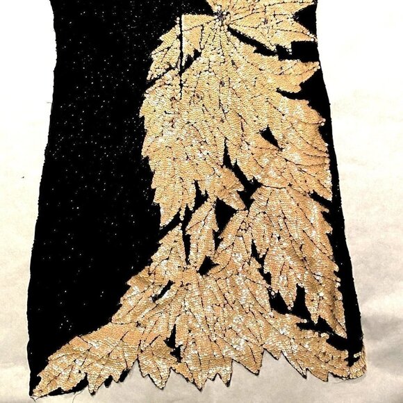 Vintage 80s Sho Max sequin dress opalescent creme black leaf design art nouveau - Picture 10 of 15